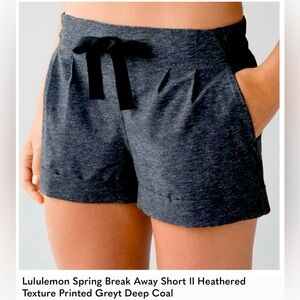 Lululemon Spring Break Away Short II Heathered Texture Printed Greyt Deep Coal